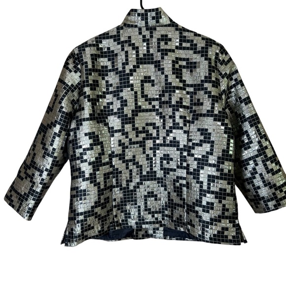 CONNIE ROBERSON Silk Silver Metallic Topper Jacket Blazer Open Jacquard Sz Large - Picture 2 of 9